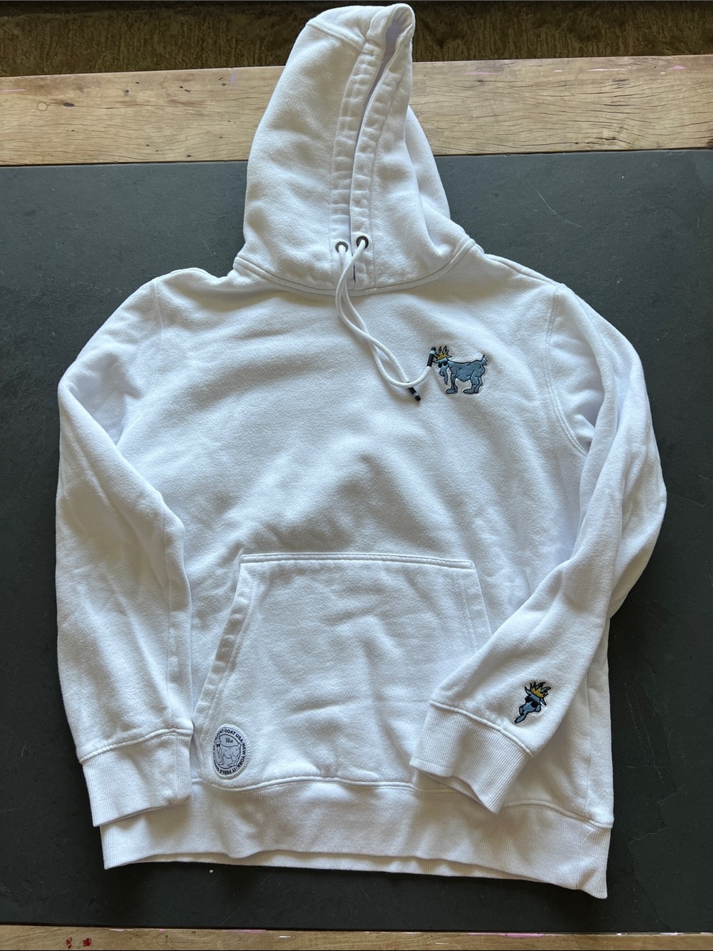 Kids White Hooded Sweatshirt with Embroidered Graphic